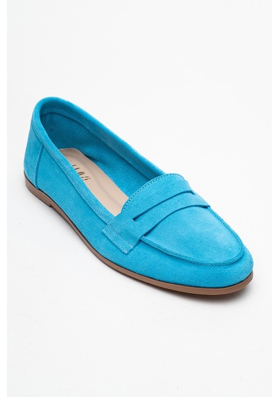 Luvishoes Luvi Shoes F02 Açık Mavi Süet Hakiki Deri Kadın Loafer Ayakkabı Açık Mavi