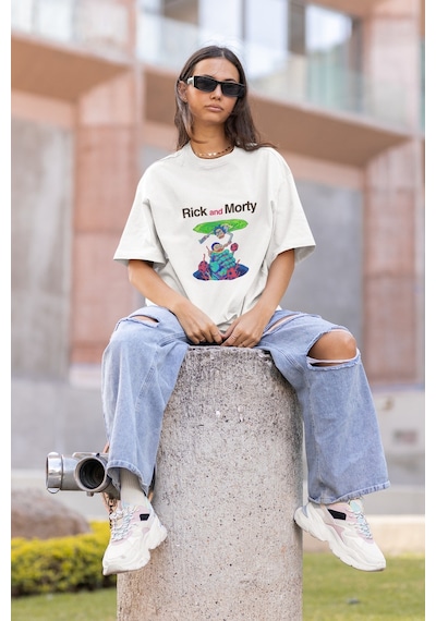 Noıssey Rick And Morty Tasarımlı Unisex Oversize Beyaz T-shirt