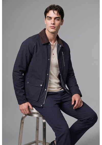 Defacto Regular Fit Polo Yaka Cepli Kadife Yaka Fermuarlı Astarlı Mont F0814ax26aunv91 Lacivert-nv91