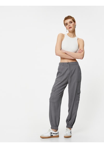 Koton Kargo Jogger Pantolon Cepli Lyocell Kumaş Gri 4sal40039ıw Gri