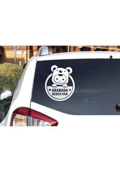 Sticker Usta Hediyene Bak Arabada Bebek Var Araba, Motorsiklet, Kask, Laptop, Cam Sticker Beyaz
