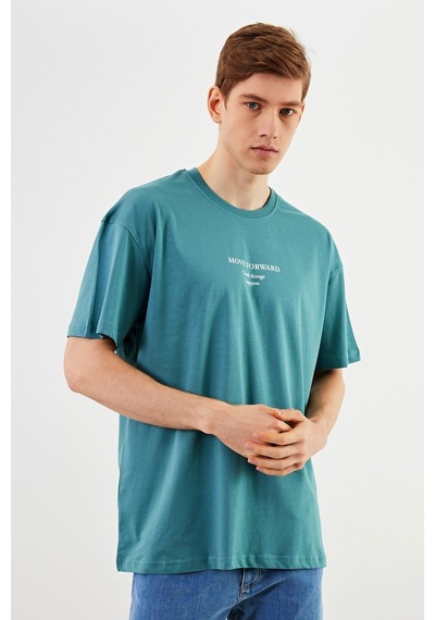 Leo Erkek Oversize Tshirt Pamuk Bisiklet Yaka Baskı Detaylı Basic Tişört Mtlce84 Mint