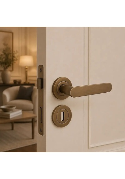 Sese Evin Modeli Rozetli Oda Kapı Kolu Antik Sarı Alüminyum 200-243r-01-94