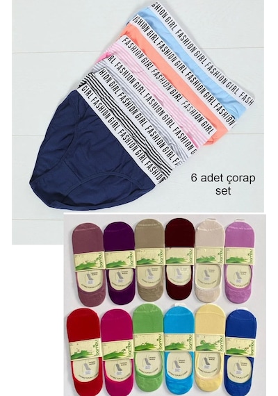 6'lı Paket Çok Renkli Fashion Girl Kadın Slip Külot 001