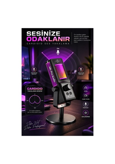 Robeve Yk-mc673 Profesyonel Rgb Oyuncu Mikrofonu Ve Yayıncı Mikrofonu Usb Type-c Mikrofon, Cardioid Ses Yakalama, Gürültü Azaltma, Ses Kontrolü, Gaming, Podcast, Canlı Yayın Ve Pc Mikrofonu