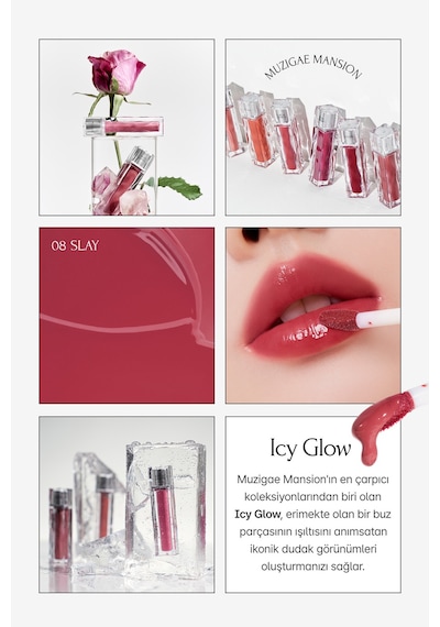 Uzun Süre Parlak Görünüm Sunan Lip Gloss Muzıgae Mansıon Icy Glow 08 Slay 08 Slay
