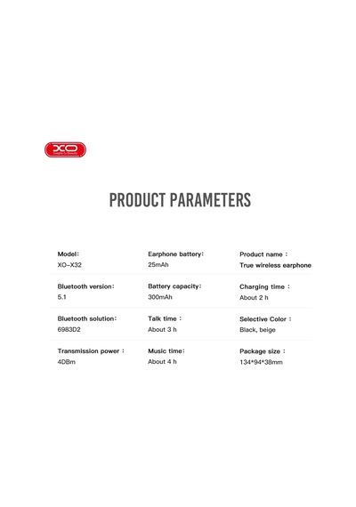 Tr Tws Bluetooth Kulaklık X32- Bluetooth 5.1, 50mah Kulaklık Pil, 250mah Şarj Kutusu, 4 Saat Müzik Süresi Enc Gü