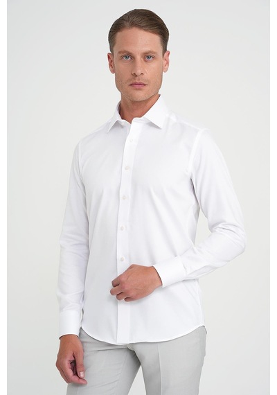 Efor Slim Fit %100 Pamuk Non Iron Kumaş Dokulu Klasik Beyaz Gömlek Gk 744 Beyaz