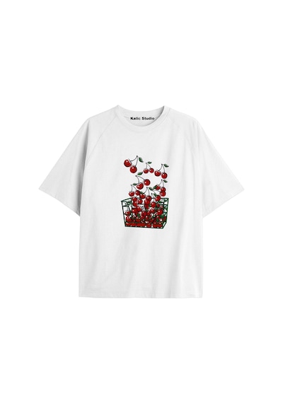 Kalic Studio Y2k Vintage Cherry Baskılı Siyah T-shirt Kod 54 Beyaz-54