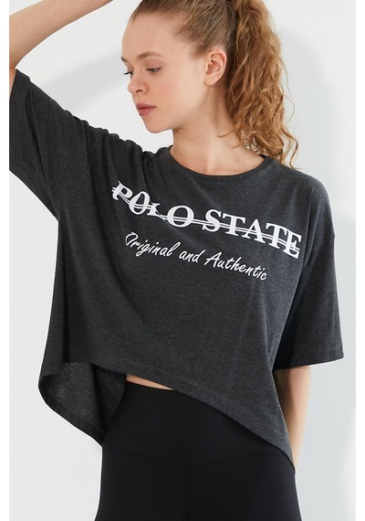 Kadın Baskılı Oversize T-shirt Antrasit