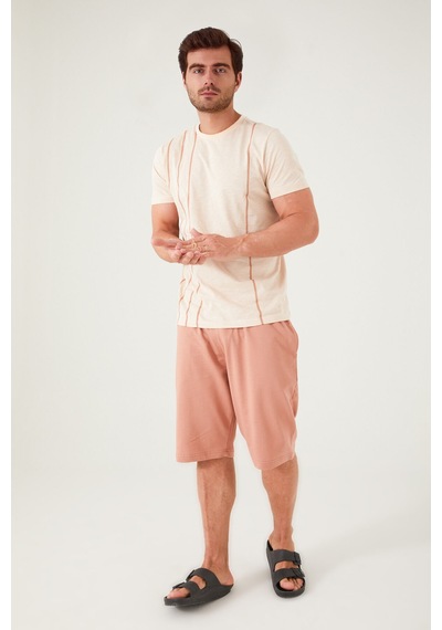 Arnetta 2509 Kısa Kol Bermuda Şort Erkek Pijama Takım Buğday Bej