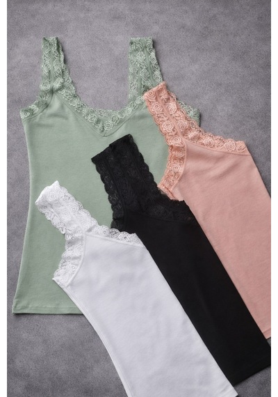 Demirsa Boutique Dantel Detaylı Modal Kumaş Askılı Siyah, Beyaz, Pudra Ve Yeşil Renk 4'lü Kadın Atlet Çok Renkli4 Demirsa Boutique Dantel Detaylı Modal Kumaş Askılı Siyah, Beyaz, Pudra Ve Yeşil Renk 4'lü Kadın Atlet Çok Renkli4