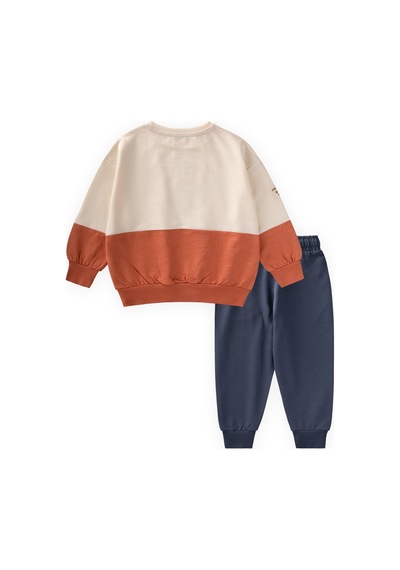 Cigit Garnili Sweatshirt Takım 2-8 Yaş Ekru Lacivert