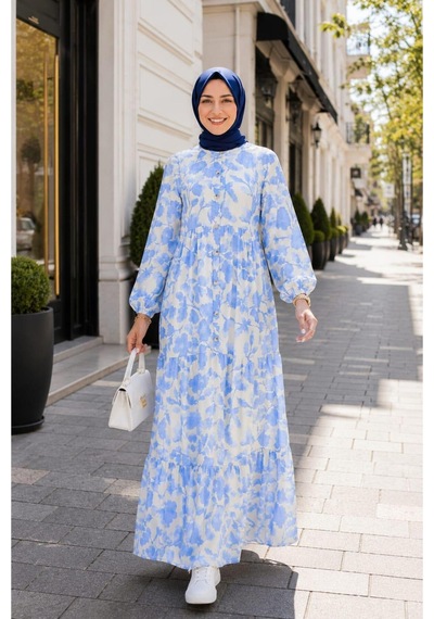 Hb Harma Time Butik Kadın Düğmeli Desenli Modal Kumaş Beyaz Elbise Beyaz Beyaz