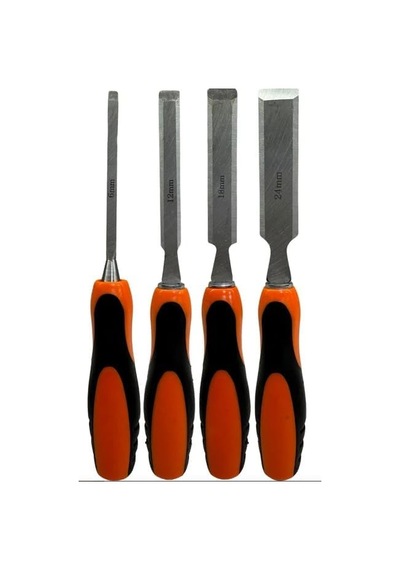 Iskarpela Seti 4 Parça, 6mm 12mm 18mm 24mm, Turuncu Siyah Saplı Ahşap Oyma Aletleri