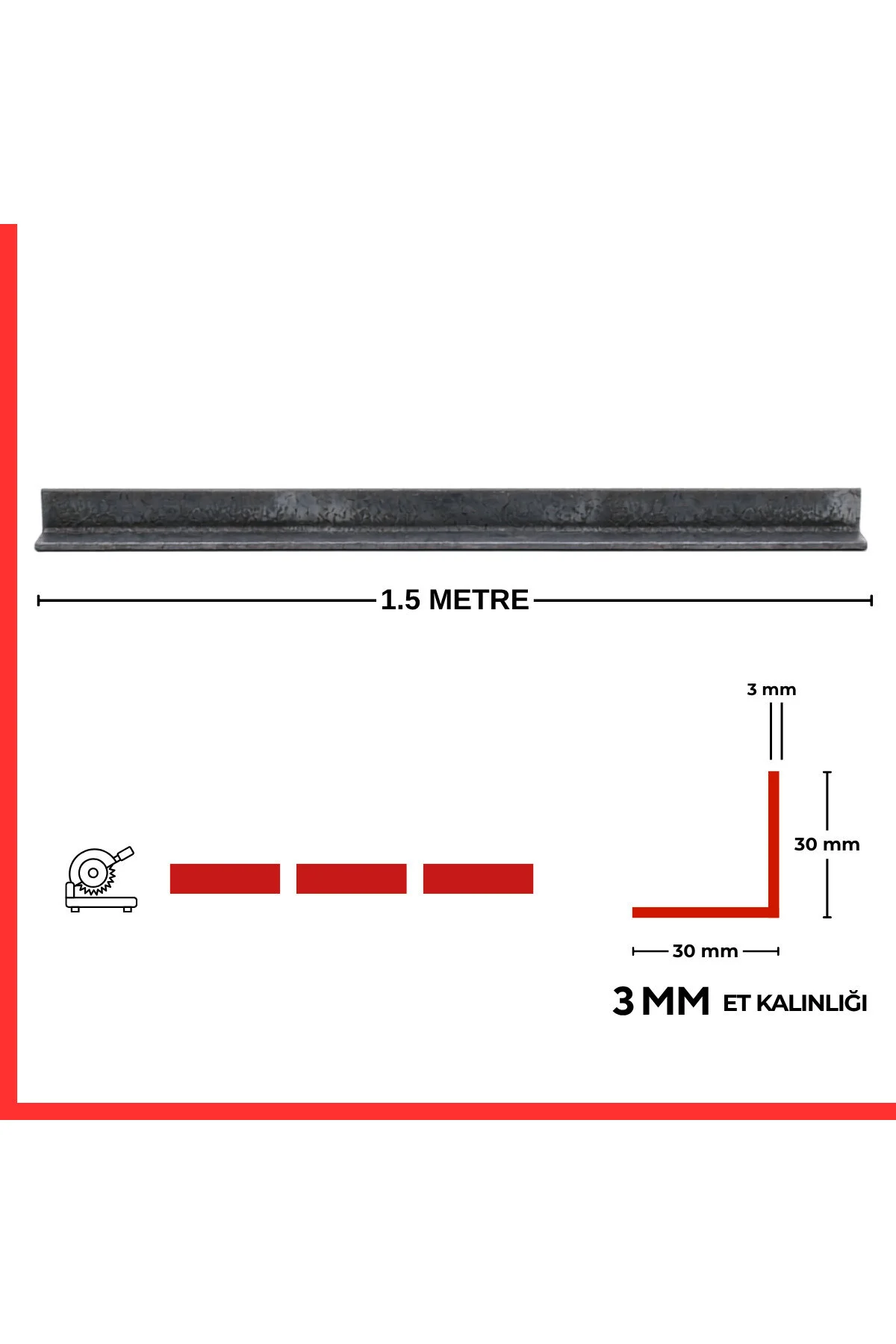 30x30x3 Mm Köşebent Demir 1,5 Metre L Profil Çelik Dayanıklı Köşe Demiri Metal