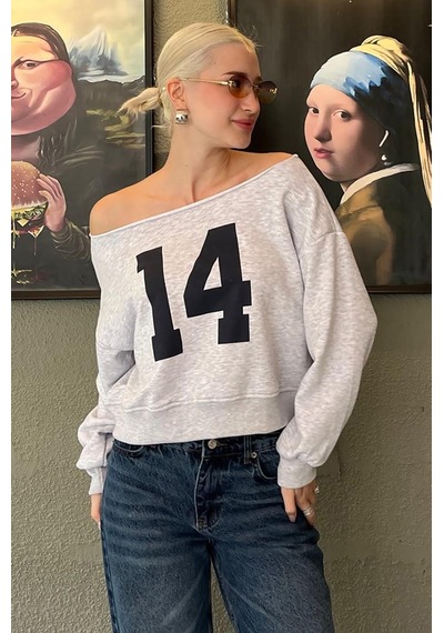 Karmelanj Kayık Yaka Baskılı Kadın Sweatshirt Mg2205