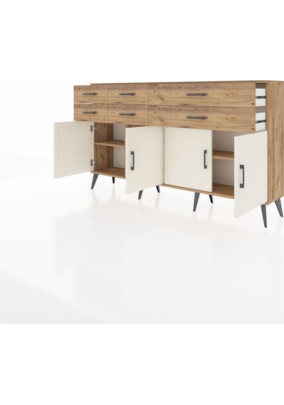 Arges Konsol 3 Raflı 6 Çekmeceli 4 Kapaklı 176x30x99 Çam-aytaşı/çam Aytası/atlas Çam - Atlas Çam
