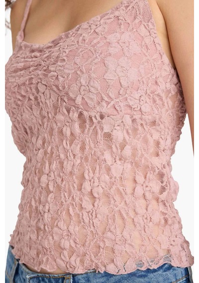 Defacto Slim Fit Dar Kesim V Yaka Dantel Askılı Atlet F6005ax25hsbr86 Pembe