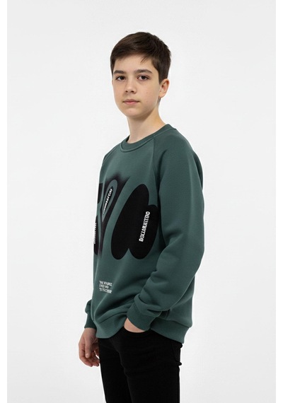 Baskılı Erkek Çocuk Sweatshirt-90880 Yeşil