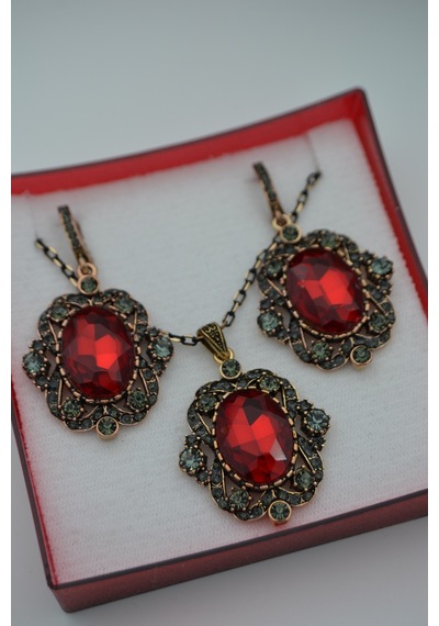Stoneage Yakut ve Zirkon Taşlı Kolye ve Küpe Set  Takım