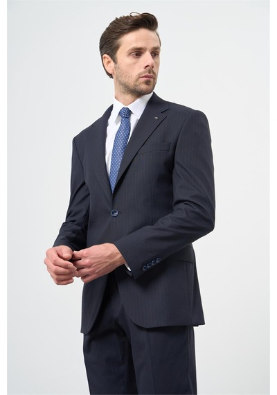 İmza Lacivert Çizgili Mono Yaka Astarlı 6 Drop Slim Fit Dar Kesim Takım Elbise 1001245102 Koyu Lacivert İmza Lacivert Çizgili Mono Yaka Astarlı 6 Drop Slim Fit Dar Kesim Takım Elbise 1001245102 Koyu Lacivert