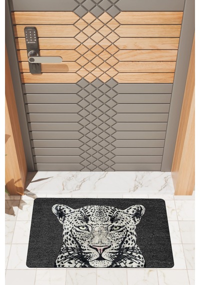 Rugmood Modern Dijtal Baskı Siyah Kaplan Kapı Önü Paspası Çok Renkli