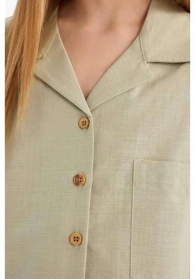 DeFacto Kız Çocuk Cropped Fit Keten Kısa Kollu Gömlek D7638A825SMGN1156