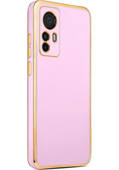 Kilifone - Mi 12t Pro Uyumlu Kılıf Kenarları Parlak Altın Renkli Silikon Bark Kapak - Lila - T25805