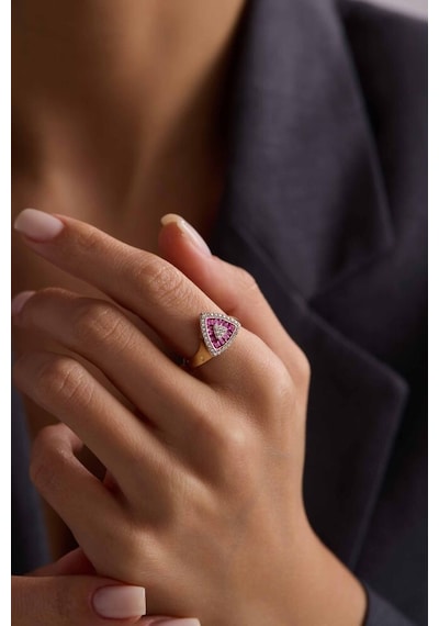Pink Baget Taşlı Üçgen Yüzük T13867 Renkli
