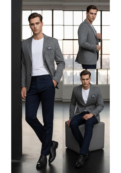 Plus Scorpion Erkek Esnek Kumaş Slim Fit Blazer Ceket Günlük & Ofis Şıklığı Antrasit