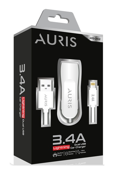 Auris Cr02 İphone Kablolu Araç Şarj Cihazı Set Oto Çakmaklık 3.4a