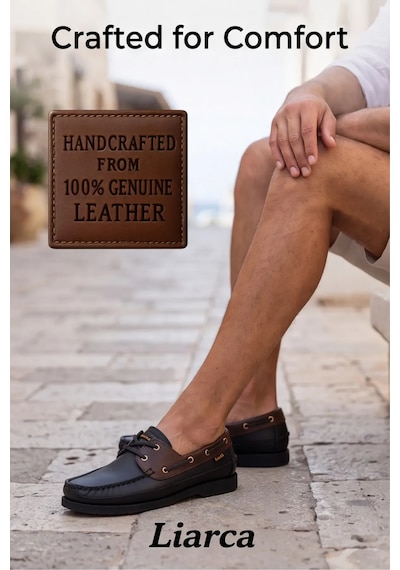 Blue Boy Marina Siyah Kahve Hakiki Deri Lüks Erkek Tekne Ayakkabısı, Makosen, Loafer Ve Casual... Siyah - Kahverengi