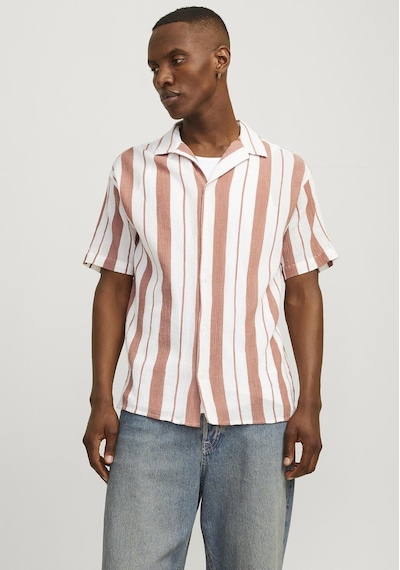 Jack & Jones Erkek Rahat Kesim Çizgili Gömlek - Luke 12255235 Maple Syrup Kiremit