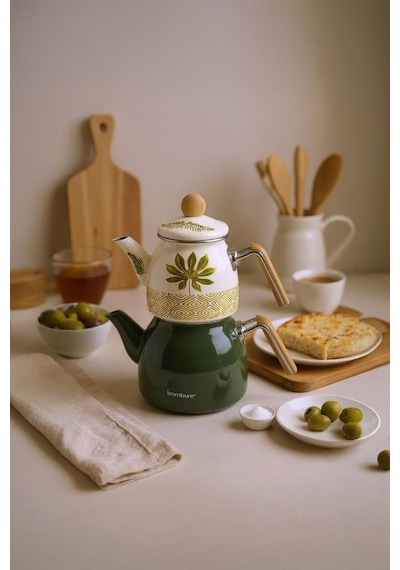 Bambum Unique - Bambu Kulplu Emaye Çaydanlık Takımı Herb