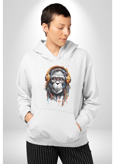 Kulaklık Maymun Müzik Dinliyor Kadın Erkek Beyaz Kapüşonlu Sweatshirt Hoodie Beyaz Kulaklık Maymun Müzik Dinliyor Kadın Erkek Beyaz Kapüşonlu Sweatshirt Hoodie Beyaz