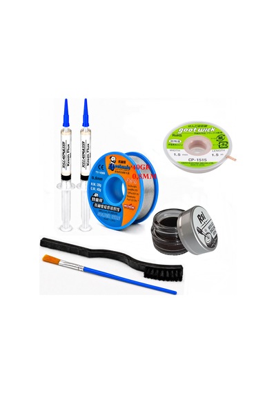 Lehimleme Seti 0,8 Mm 40 Gr Lehim Teli 2 Li Flux Cp-1515 Lehim Fitili Havya Ucu Temizleme Kremi 2fırça Seti St15