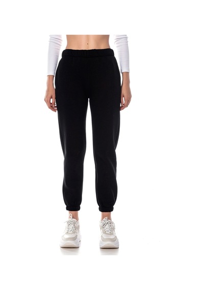 Kadın Ekru Renk Elastik Paça Örme Jogger Eşofman Altı Cy84200 Siyah