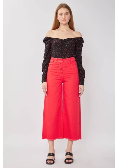 Blue White Kadın Püskül Detaylı Culotte Pantolon Kırmızı