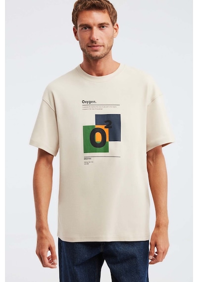 Grimelange Prısmatıc Erkek %100 Organik Pamuklu Özel Kalın Dokulu Nefes Alabilir Oversize Baskılı Bej T-shirt