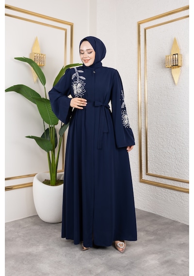 Nevayla Moda İnci Detaylı Ferace - Lacivert / F0141 Lacivert