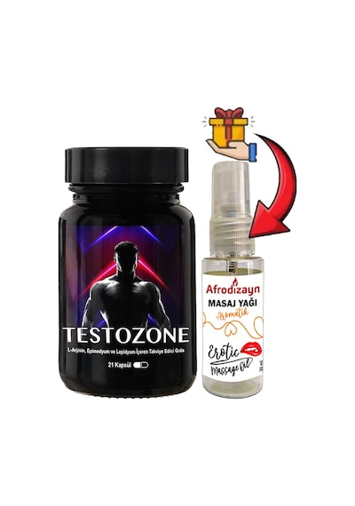 Testozone 1 Kutu Erkeklere Özel L-argininli Lepidyumlu + Afrodizayn Masaj Yağı 30 Ml