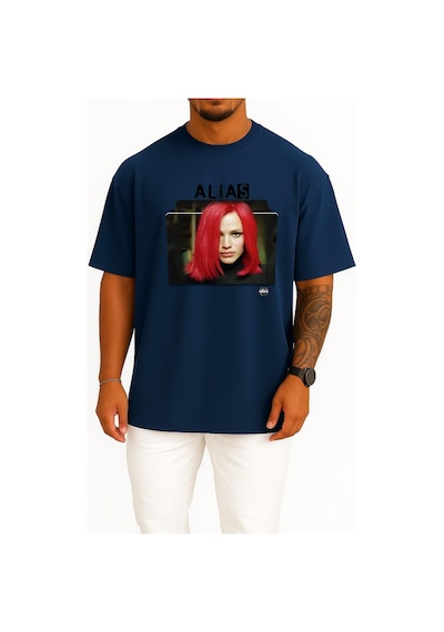 Bahriyeli Collection Oversize Alias Series And Season Folder İcons, Alias Göğüs Tasarımlı Unisex T-shirt Lacivert