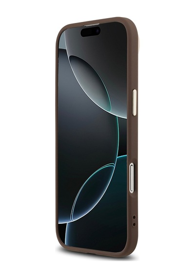 Apple Uyumlu iPhone 17 Air Kılıf Guess Lisanslı M-safe Şarjlı Gold Metal Kamera Çerçeveli Taşlı Üçgen Logo Kahve
