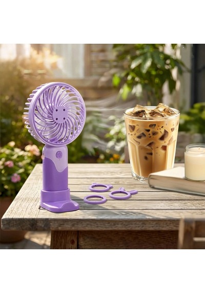 Bay 3 Kademeli Masaüstü Ve El Fanı Telefon Tutuculu, 3 Farklı Değiştirilebilir Halka Tasarımlı Mini Fan Mzl