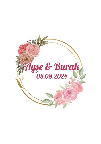 Çam Kozalaklı Ve Meyveli Kare Etiket Kına Nişan Düğün 3x3 Cm Özel Etiket / 50 Adet Sticker Beyaz