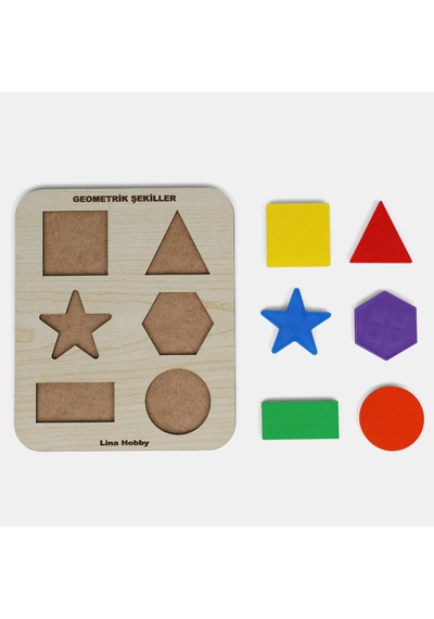 Montessori Eğitici Ahşap Geometrik Şekiller Yapboz - Okul Öncesi Çocuk Zeka Oyunu 20x17 Cm 1 Adet