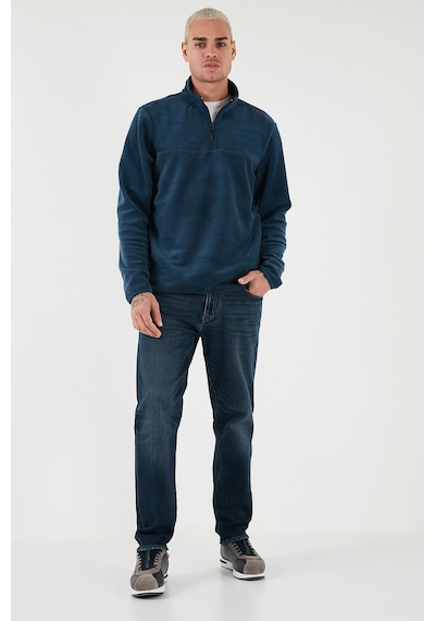 Buratti Regular Fit Anti-Pilling Tüylenme Yapmayan Dik Yaka Kalın Kışlık Şardonlu Erkek Polar 5896700 Indigo