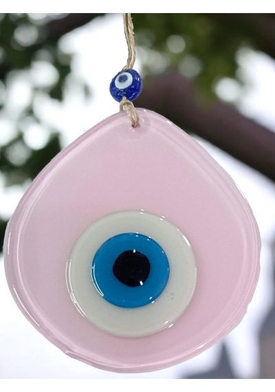 Mavi Nazar Boncuklu Pudra Pembe Renk Nazar Boncuklu Damla Desen El Yapımı Duvar Süsü