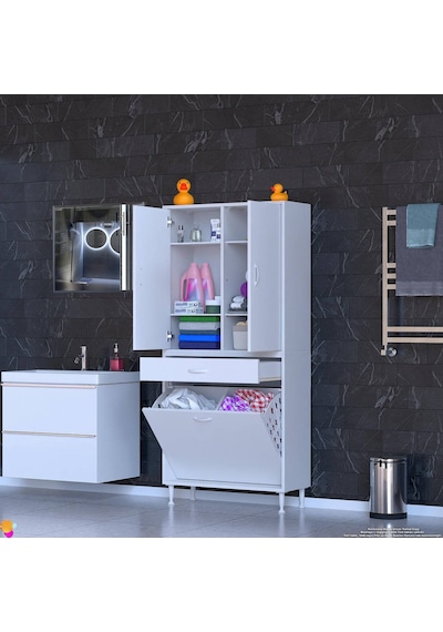 Eliusta Wall Beyaz Banyo Dolabı 75 Cm İki Göz Bölmeli Sepet 75x171x32,5 Cm 4 Raflı Mutfak/banyo Dolabı Beyaz Eliusta Wall Beyaz Banyo Dolabı 75 Cm İki Göz Bölmeli Sepet 75x171x32,5 Cm 4 Raflı Mutfak/banyo Dolabı Beyaz